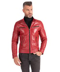 D'Arienzo Veste Cuir Homme Rouge en Agneau Veritable Moto Motard Blouson Made in Italy Hamilton 46/S/Rouge