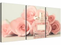 Shabby Chic Pink Cream Rose Perfume Girls Bedroom Floral Canvas Set of 3 - 3285