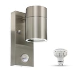 HiBay Applique Murale Exterieur/Intérieur Détecteur de Mouvement 7W Inox Brossé,Luminaire Exterieur LED Moderne 550lm Blanc Chaud IP44 Étanche Avec 1x GU10 Ampoules