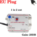 Amplificateur de signal TV numérique par câble,adapté à la télévision par câble analogique,à la télévision par câble numérique,à l'onde débar,à l'antenne extérieure,à - Type 1 in 2 out EU Plug