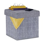 Relaxdays Tabouret Rangement, rembourré, Pliable, Bambou, Tissu, HxLxP : 36 x 35 x 35 cm, Repose-Pieds, Gris