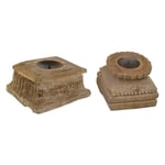 Home ESPRIT Lot de 2 bougeoirs naturels en Bois 25 x 25 x 12 cm