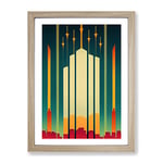 City Skyline In Art Deco No.3 Framed Print for Living Room Bedroom Home Office Décor, Wall Art Picture Ready to Hang, Oak A2 Frame (64 x 46 cm)