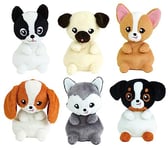 JEMINI KIDIMOLS Lot DE 6 Peluches Chiens +/- 14CM : Husky, Chihuahua, Carlin, Cocker, Bouledogue ET Berger Australien