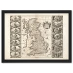 Jansson 17th Century Anglo Saxon Map Britain Brittania Artwork Framed Wall Art Print A4