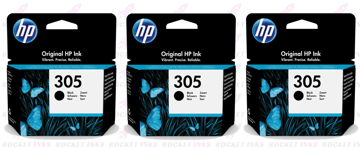 3x HP 305 Black Ink Cartridges For DeskJet 2710 2710e 2720 2720e 2721 2721e 2722