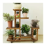 Tagère à Fleurs en Bois à Roulettes Porte Plante Intérieur-Extérieur Echelle Fleurs Pour Jardin Maison Balcon Terrasse - 95 x 26 x 96cm