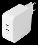 Deltaco USB-C väggladdare, GaN-teknik, 2x USB-C PD, 100 W totalt / USBC-GAN03.