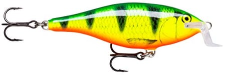 Rapala Super Shad Rap Leurre avec Hameçons Deux No 3/0, 1.5-2.7m Profondeur de Nage, 14cm Taille, Fire Perch