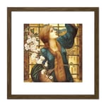 Burne Jones Hope Woman Flowers Painting 8X8 Inch Square Wooden Framed Wall Art Print Picture with Mount