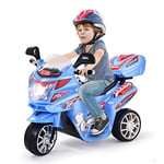 DREAMADE Moto pour Enfant 3-7 Ans avec 3 Roues, Véhicule Électrique 6 V Charge Max. 25 KG, 82 x 36 x 52,5 CM, avec Phare LED & Musique, Vitesse 3 km/h, Marche Avant/Arrière (Bleu)