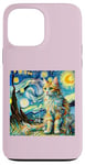 Coque pour iPhone 13 Pro Max Van Gogh T-shirt Motif chat Nuit étoilée