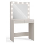 Marina - Coiffeuse avec miroir + éclairage led beige - 2 tiroirs - Dimensions 81x50x80 cm