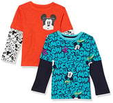 Amazon Essentials Disney | Marvel | Star Wars Boys' Long-Sleeve 2-in-1 T-Shirts (Previously Spotted Zebra), Pack of 2, Mickey, 11-12 Years