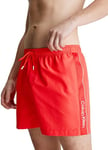 Calvin Klein Men Swim Trunks Medium Drawstring Mid-Length, Red (Hot Heat), XL