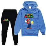 Barn Super Mario Tryckt Hoodie Pullover Tröja Toppar Jogger Byxor Outfit Tracksuit Set För Pojkar Flickor Blue 9-10 Years