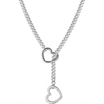 Hjärtformad O-ring Slip Chain Halsband för Kvinnor Rostfritt Stål Kubansk Kedja Hjärtformad Halsband Punk Rock Krage Halsband Handgjort Silver