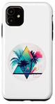 Coque pour iPhone 11 Motif tropical rétro avec palmiers et triangles bleu sarcelle