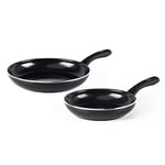 GreenChef Diamond Healthy Ceramic Non-Stick 2-Piece Frying Pan Skillet Set, 20 cm and 28 cm, PFAS-Free, Induction Suitable, Oven Safe up to 160˚C, Black
