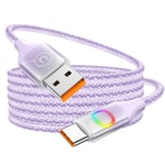 Câble USB C, 66 W QC 4.0 6 A 1,2M USB A vers USB C Cable Charge Rapide en Nylon Chargeur Type C Pour Samsung Galaxy S21 S20 Note 20 Huawei P40/Mate 40/30/20 OnePlus Google Pixel Xiaomi Violet