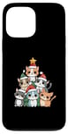 Coque pour iPhone 13 Pro Max Meowy Catmas Arbre de Noël en forme de chat pour filles et garçons Père Noël amusant