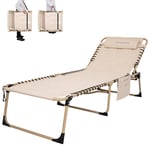 KingCamp XL Bain de Soleil en Coton épais 5 Positions Réglable Chaise Longue Inclinable Pliable avec Oreiller Rembourré Charge Max 150kg Lit de Camping Pliant pour Patio Jardin Plage Pêche 200x68x38cm