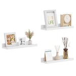 EUGAD Étagères Flottantes Lot de 3, Étagères Murales, Porte-Photos Mural, Étagères Décoratives et Meuble de Rangement à Suspendre pour Cuisine, Salon, Chambre à Coucher, Blanc, 40x12x5cm