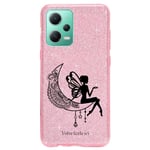 Coque Redmi Note 12 5G Poco X5 paillettes rose fee lune