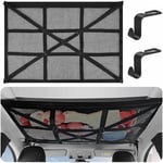 Filet de Rangement pour Toit Voiture 90cmx65cm Universel Bagages Sac pour Le Voyage et Le Organisateur Quatre Accoudoirs de Toit pour SUV, Van