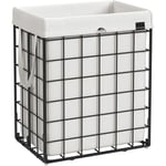 Panier à Linge Sale 90L, Corbeille Pliable, Bac, Sac Amovible et Lavable, Cadre en Métal, pour Chambre, Salle de Bain, Buanderie, Noir et Blanc