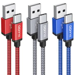 Câble USB C [1M Lot de 3], Cable USB A vers USB C Nylon Cordon Chargeur USBC pour Samsung Galaxy A15 A13 A25 A55 A35 A05s S24 S23 FE, pour iPhone 15 16.[V746]