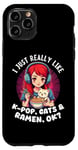 Coque pour iPhone 11 Pro T-shirts Ramen Lovers, j'aime vraiment la K-POP, les chats et les ramen