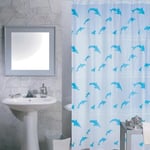 MSV Rideau de Douche Plastique PVA 180x200cm Motif Dauphins Bleu & Blanc - Anneaux Inclus