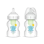 Dr Brown's Natural Flow® Anti-Colic Options+™ Wide-Neck Baby Bottle, 5oz/150ml, with Level 1 Teats, 2-Pack, Elephant