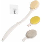 Shining House - Ensemble de brosses de bain 3 en 1, brosse de douche pliable avec manche extra long, éponge en luffa et poils de brosse pour le dos