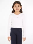 Tommy Hilfiger Kids' Essential Rib Frill Detail Long Sleeve T-Shirt, White