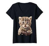 Womens Cat Chocolate V-Neck T-Shirt