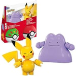 Mega Pokémon Coffret Pikachu och Metamon Byggleksak med rörliga figurer, 42 delar, 2 Poké Balls, för Barn