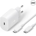 25W Vit Type-C-laddarpaket + Type-C-kabel för Samsung Galaxy A25 A15 A05 A05s A35 A55 Vit