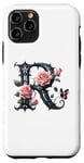 Coque pour iPhone 11 Pro Letter R Initial Floral Monogram Rose Pink Flower Butterfly