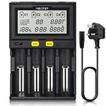 18650 Battery Charger,MiBOXER Smart Universal 4-Bay Charger, Automatic LCD Display,Fast Charging Rechargeable Li-ion LiFePO4 Ni-MH Ni-Cd AA AAA C 18350 18500 18700 20700 21700 26650 RCR123