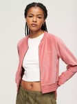 Superdry Embroidered Velour Zip Baseball Top, Manila Blush Pink