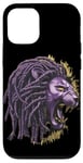 Coque pour iPhone 13 Pro Lion violet avec dreads, rasta, sport, équipe, mascotte, reggae