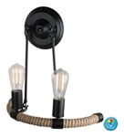 Applique murale en corde de chanvre lampe de télécommande rustique dimmable dans un ensemble comprenant des ampoules LED RVB
