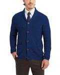 Kallspin Cardigan Homme en Laine Mélangée à Col Châle Pull Gilet Boutonné en Tricot avec Poches (Bleu Marin, XXL)