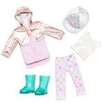 Glitter Girls Outfit 14-inch Dolls – Shimmering Jacket & Ball Cap – Rain Boots, Leggings & Top – Toys for Kids 3 Years+ – Peace & Love, Uni, GG50178Z, Blanc, coloré, s