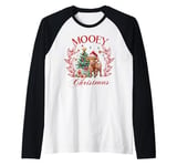 Mooey Christmas Cute Santa Highland Cow Xmas Tree Pajamas Raglan Baseball Tee