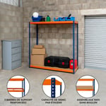 Rayonnage Garage S-Rax ¿ Rangement Industriel Robuste & Ajustable 2 Étages 180 x 180 x 60cm ¿ Capacité 300kg / étage ¿ 100% sans boulons [Pieds en caoutchouc antidérapants & 3 supports transversaux]