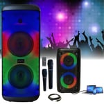 MOOVING SOUND - Enceinte USB Bluetooth Karaoke 600W ELECTRO-SOUND600 Lumineuse TWS - 2 Micros - Enceinte Enfant Bluetooth