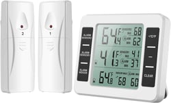 Thermomètre Frigo, Thermometre Réfrigérateur avec Alarme Congélateur, Thermomètre Intérieur Extérieur Sans Fil avec 2 Capteurs, MIN/MAX et Alarme Température, Thermomètre Connecté pour Maison